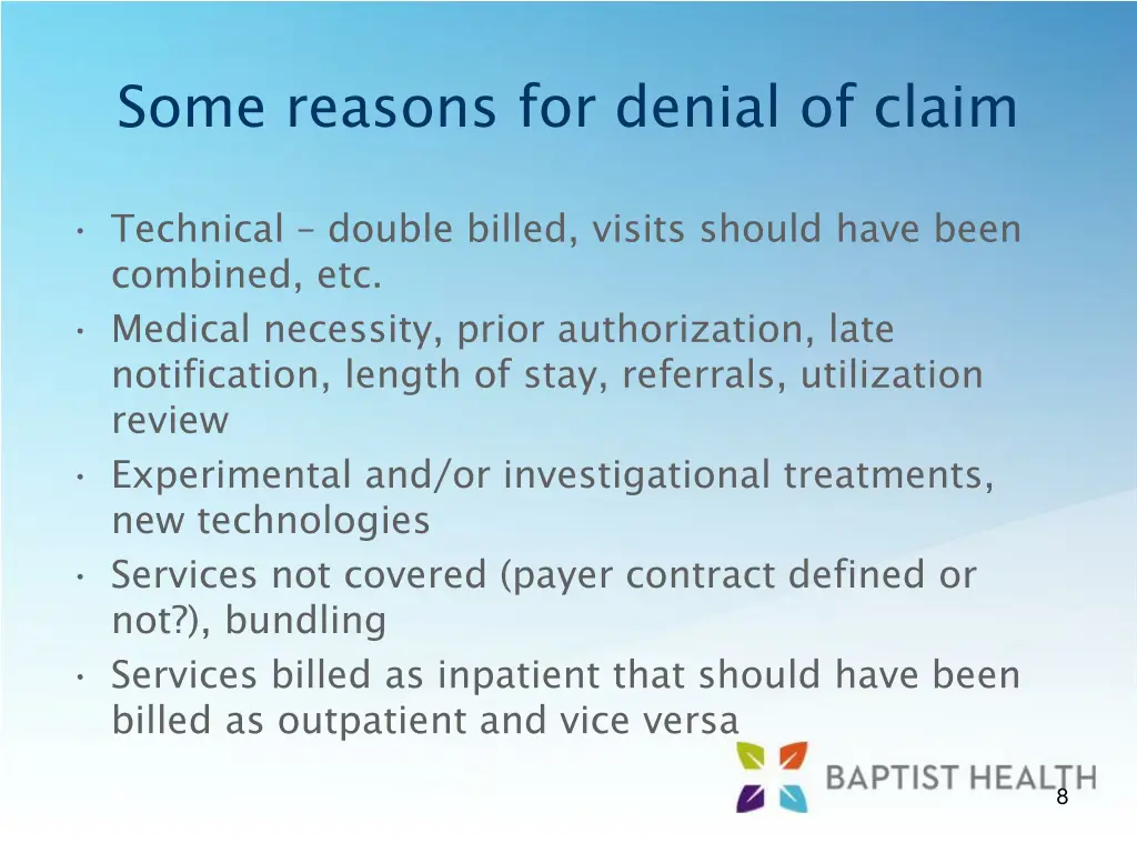 some reasons for denial of claim