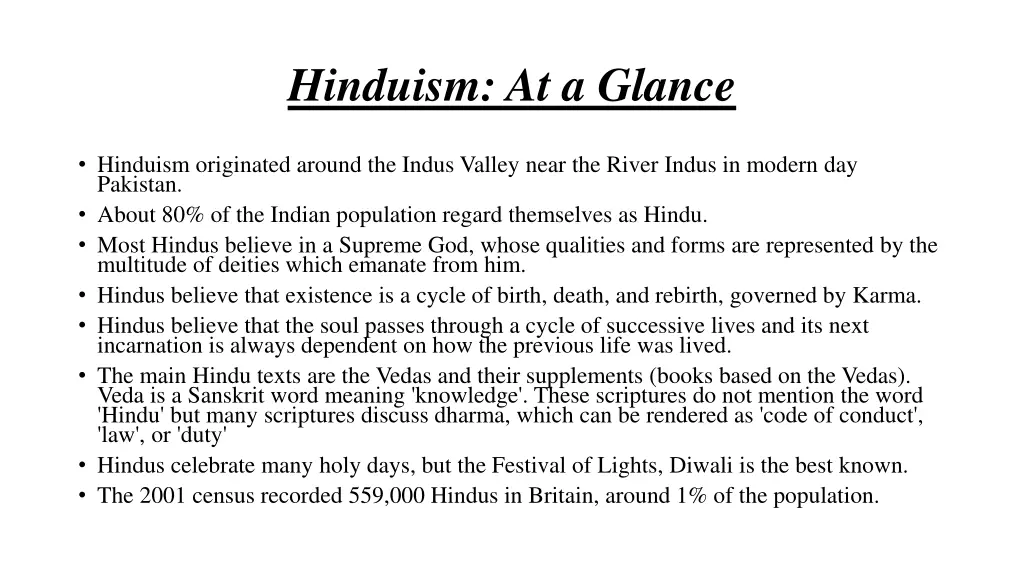 hinduism at a glance