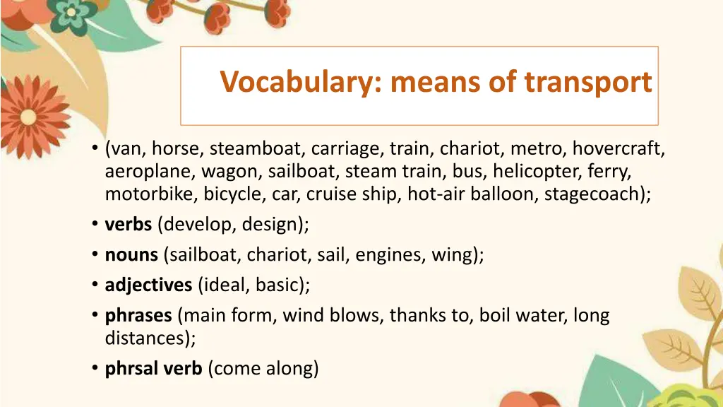 vocabulary means of transport