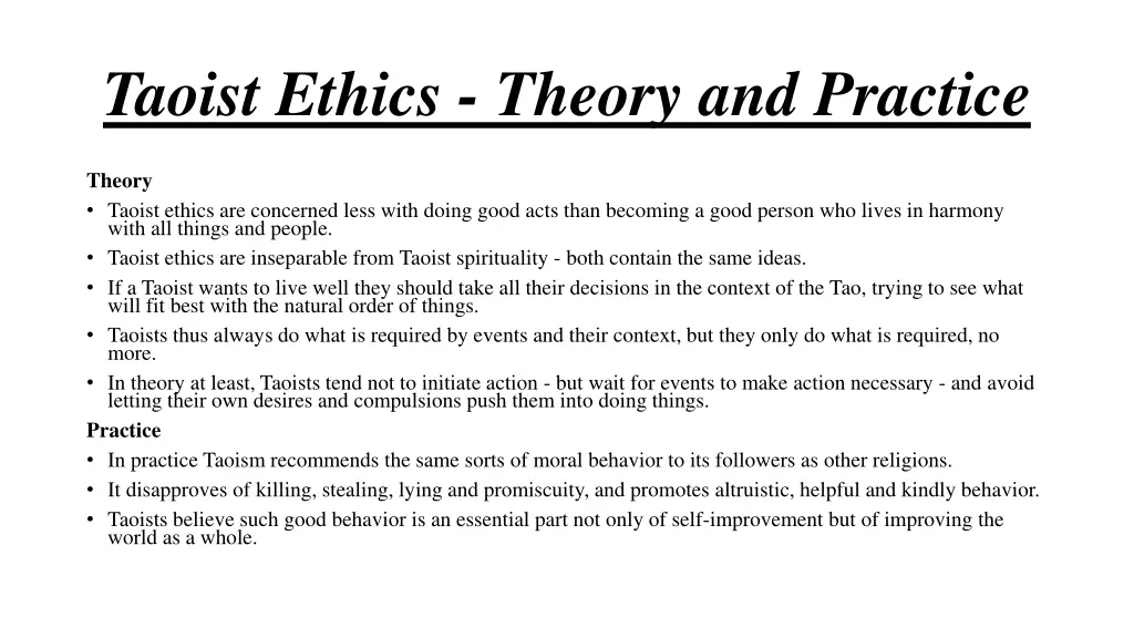 taoist ethics theory and practice