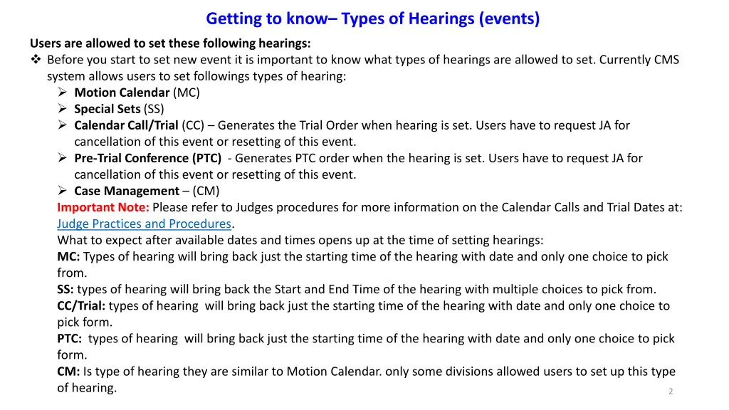 getting to know types of hearings events