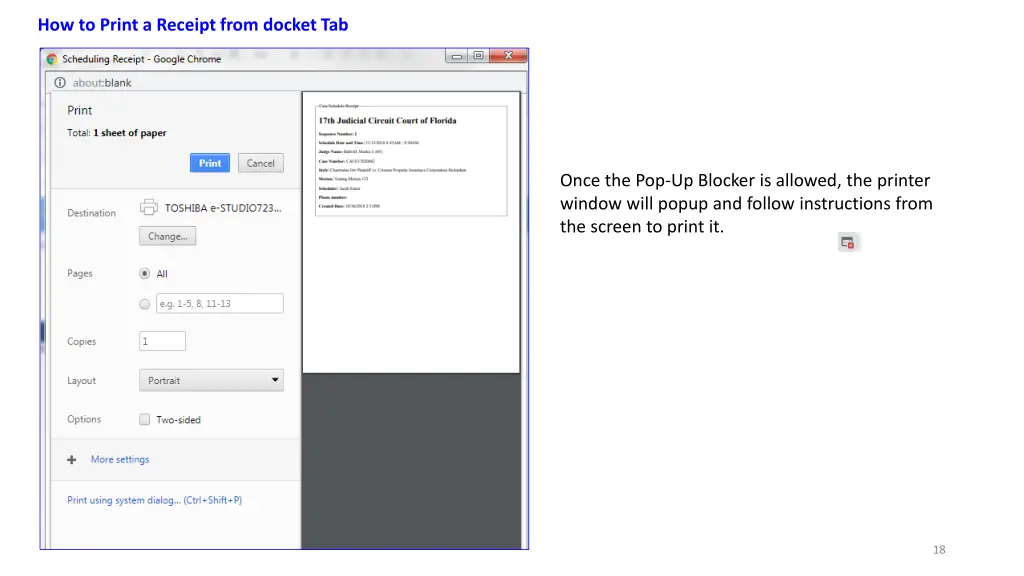 how to print a receipt from docket tab 1