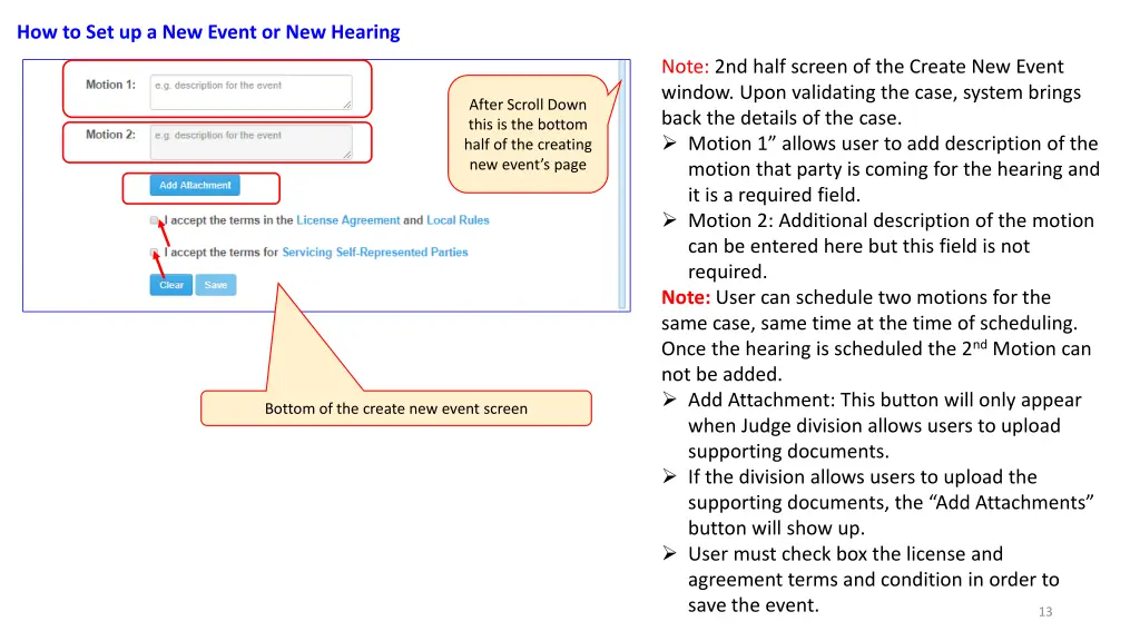 how to set up a new event or new hearing 1