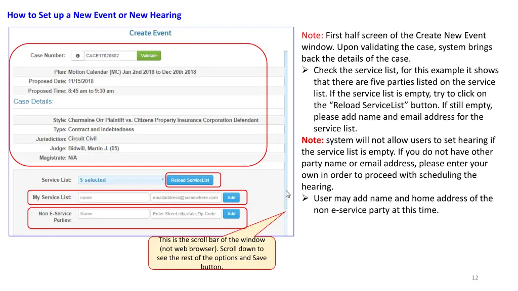 how to set up a new event or new hearing