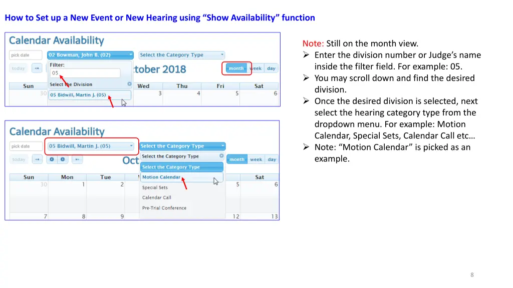 how to set up a new event or new hearing using 2