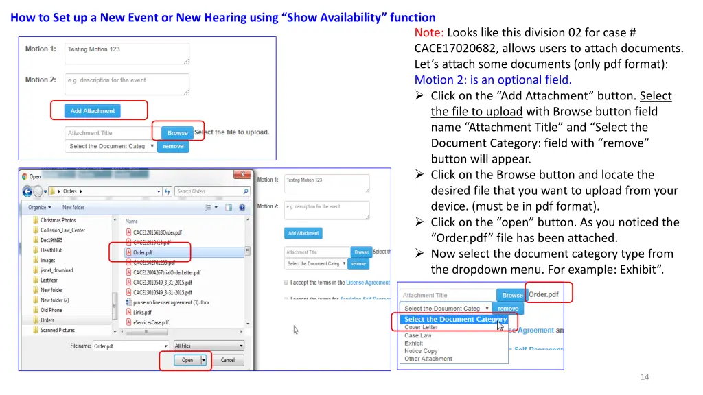 how to set up a new event or new hearing using 6