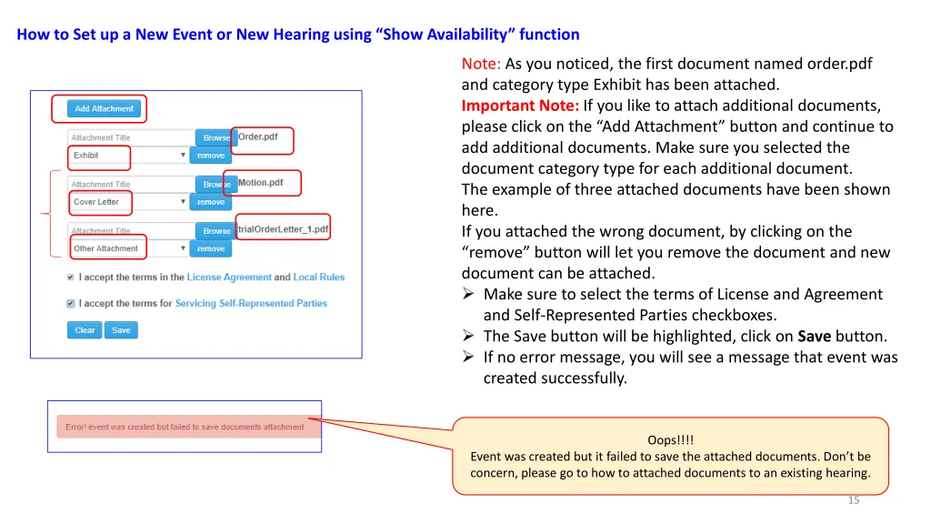 how to set up a new event or new hearing using 7