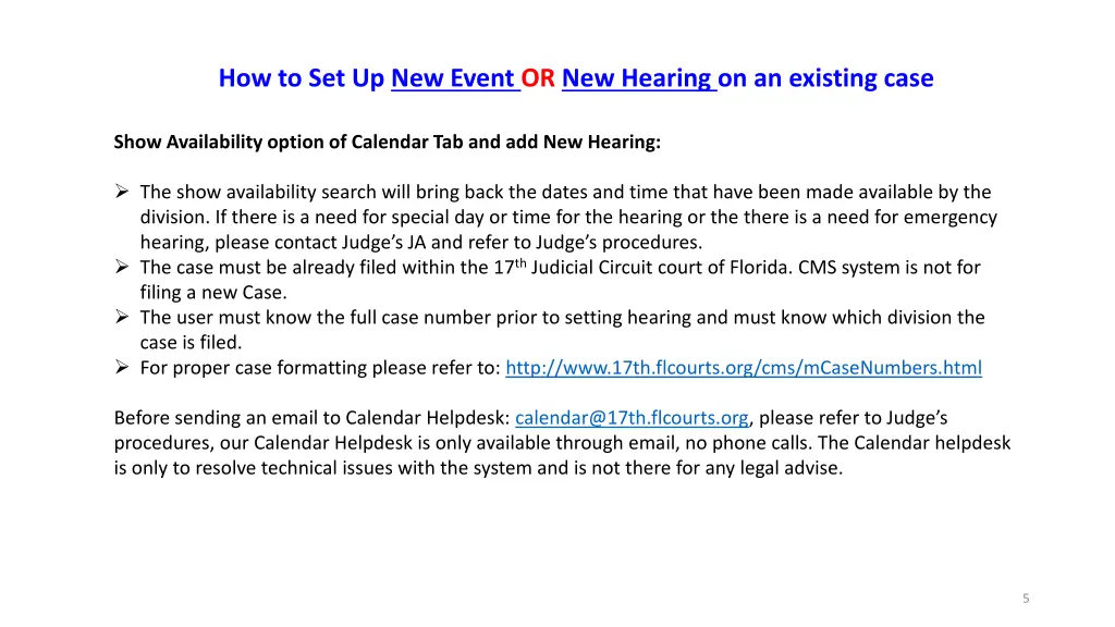 how to set up new event or new hearing