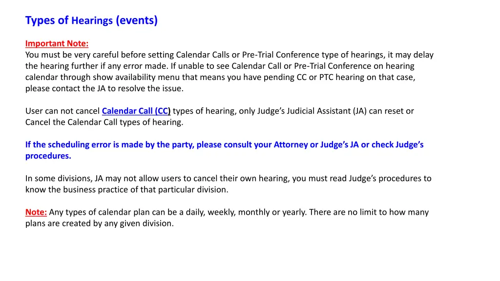 types of hearings events 1