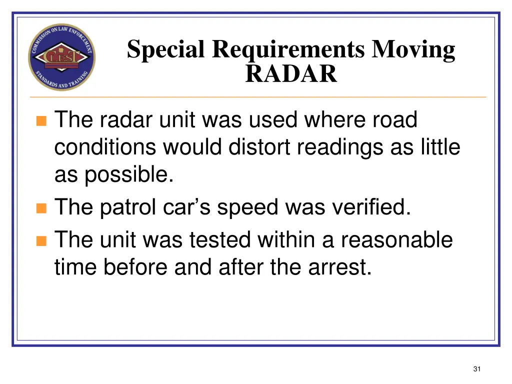 special requirements moving radar 1