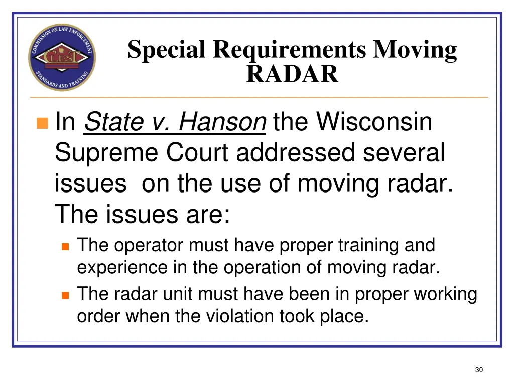 special requirements moving radar