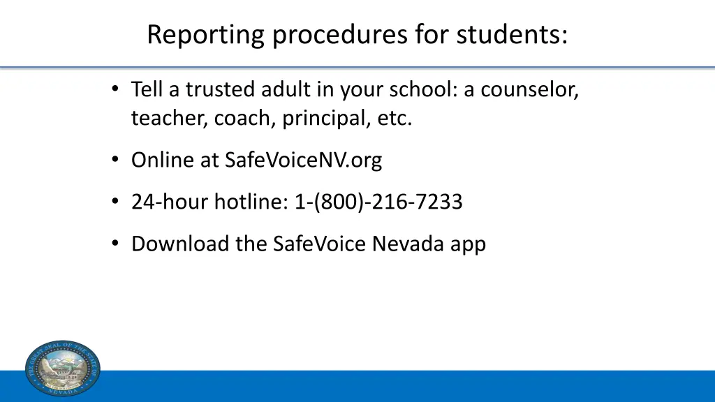 reporting procedures for students