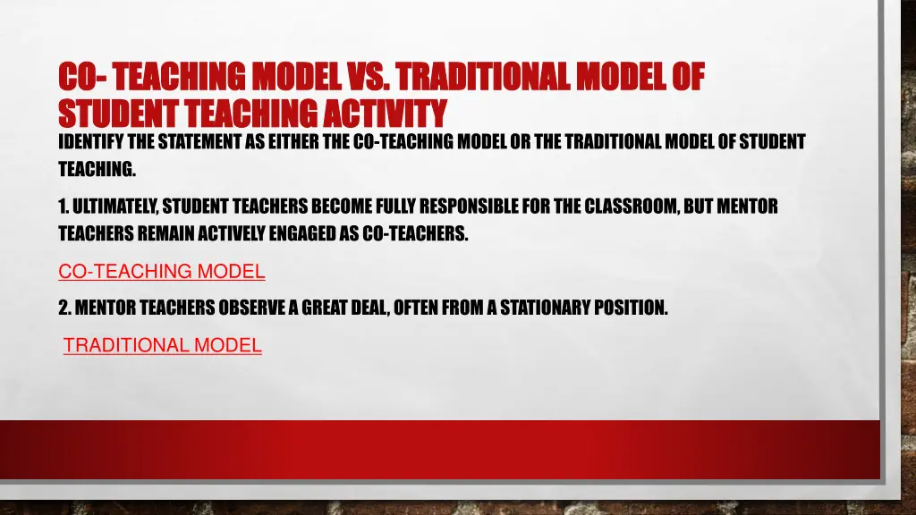 co co teaching model vs traditional model