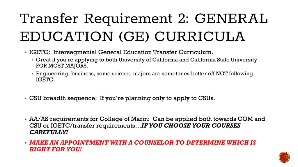 transfer requirement 2 general education