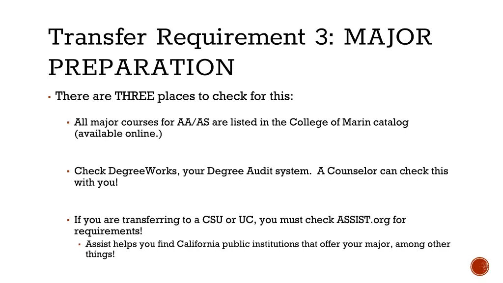 transfer requirement 3 major preparation there