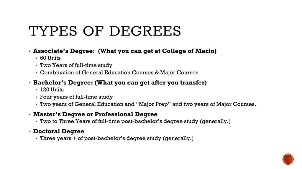 types of degrees