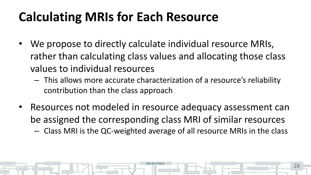 calculating mris for each resource