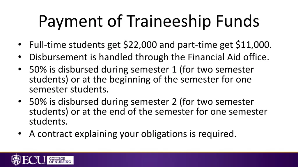 payment of traineeship funds