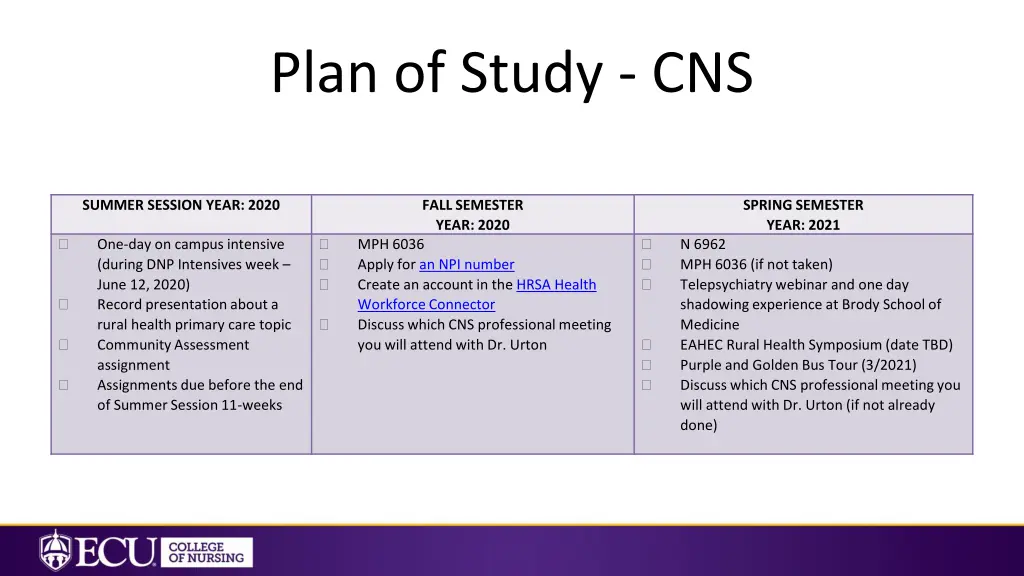 plan of study cns