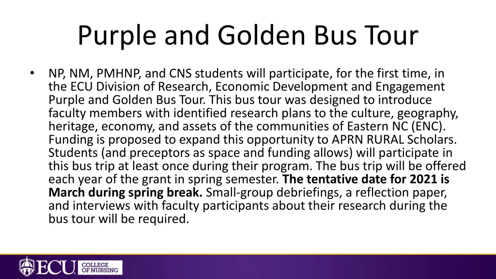 purple and golden bus tour