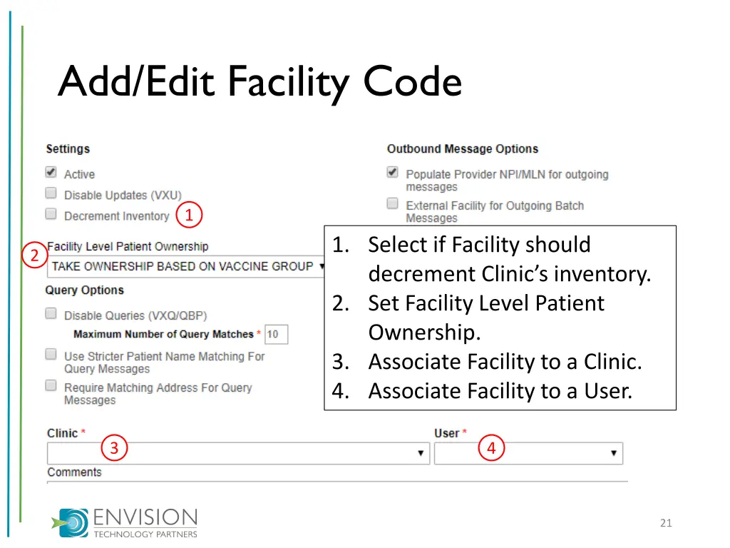 add edit facility code 1