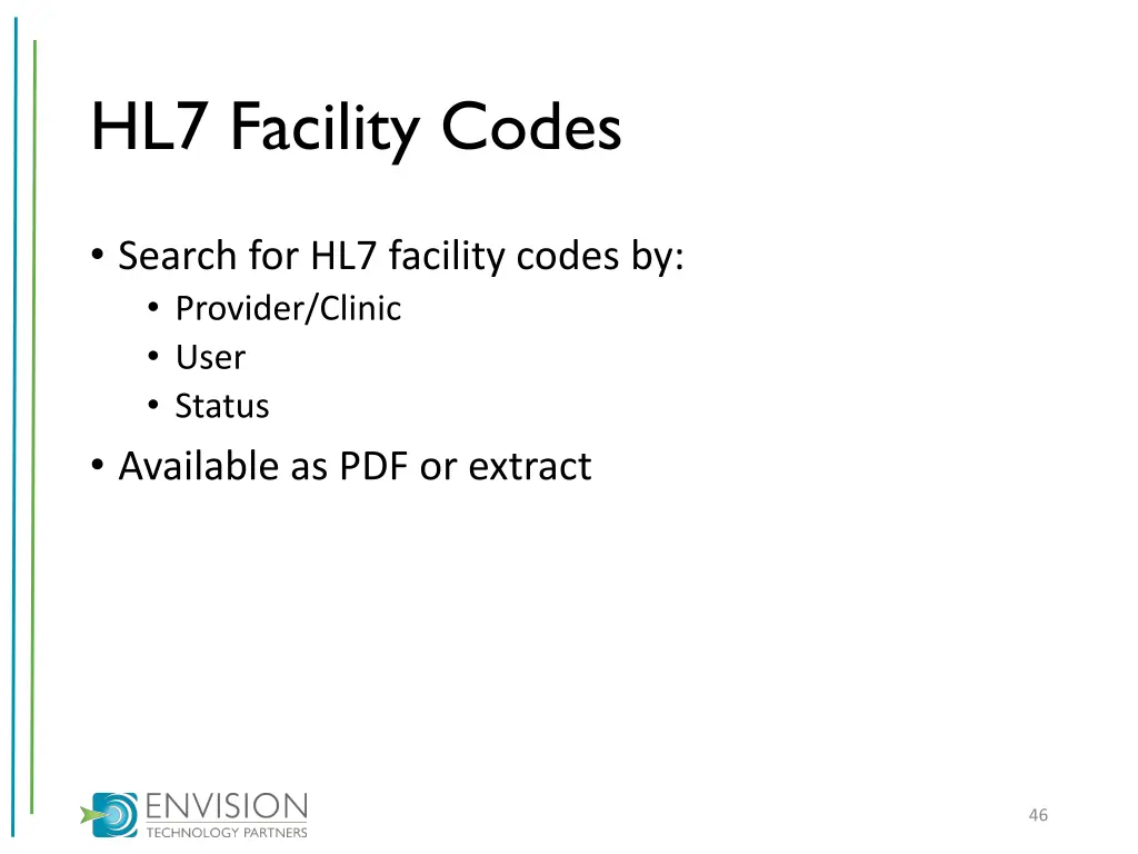 hl7 facility codes