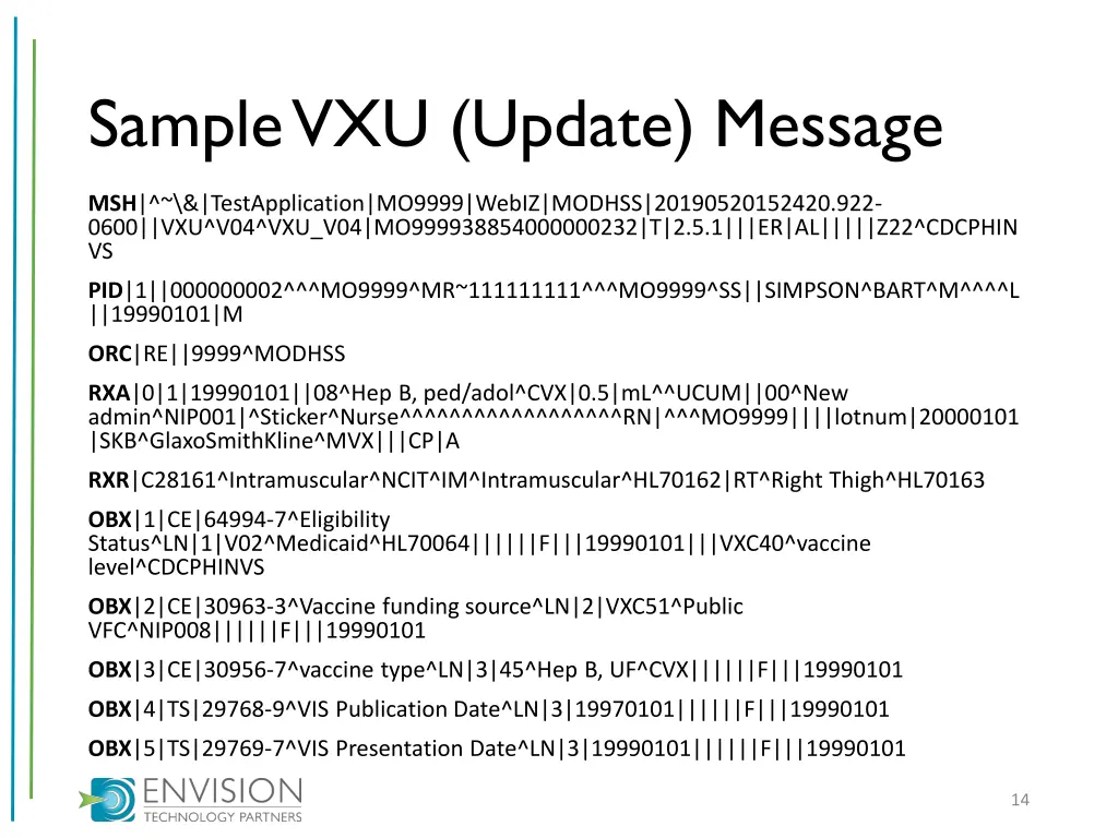 sample vxu update message