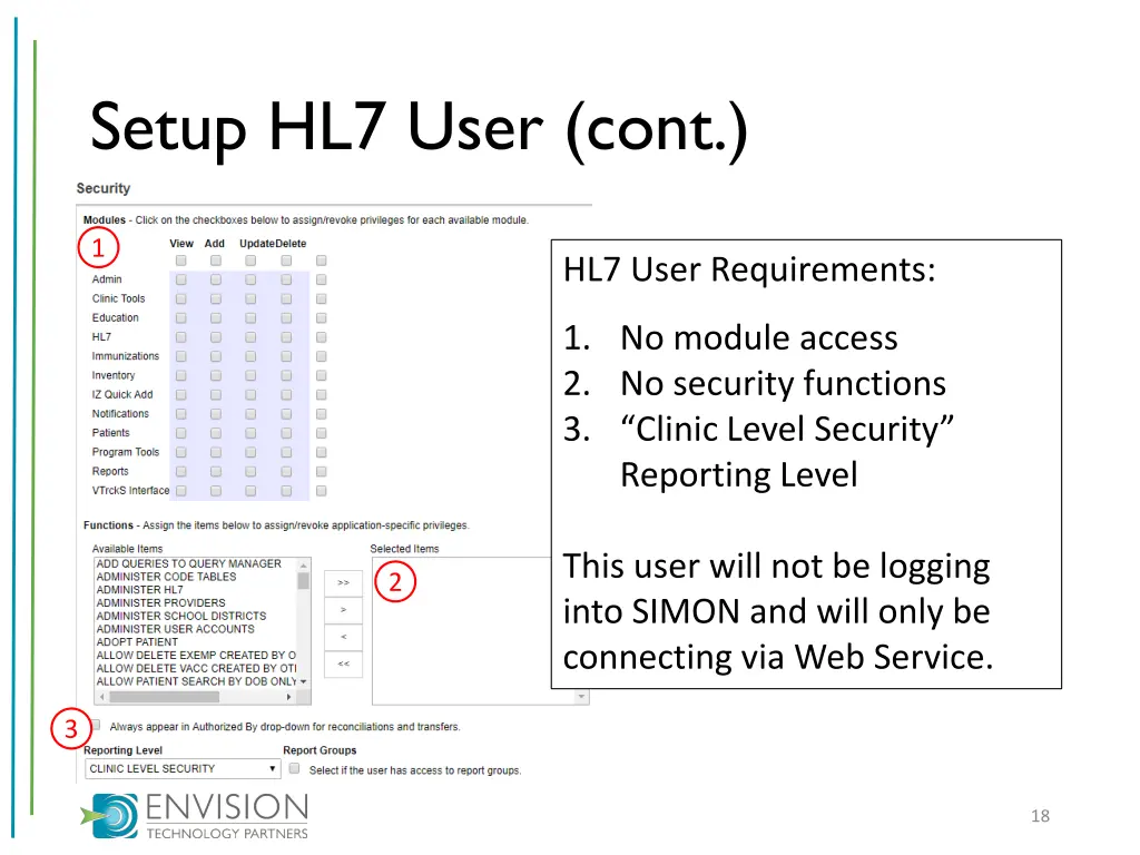 setup hl7 user cont