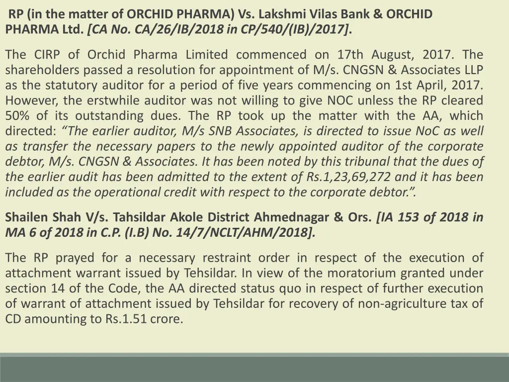 rp in the matter of orchid pharma vs lakshmi