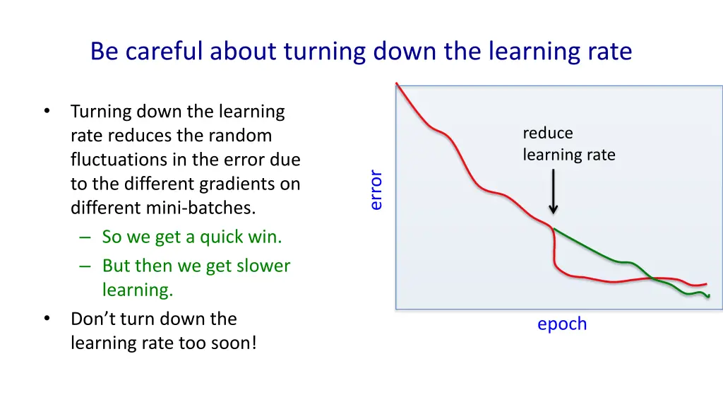 be careful about turning down the learning rate