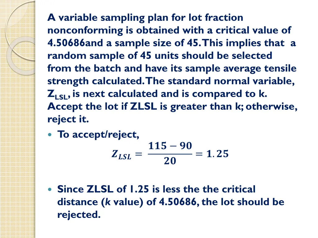 a variable sampling plan for lot fraction