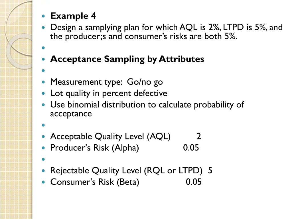 example 4 design a samplying plan for which