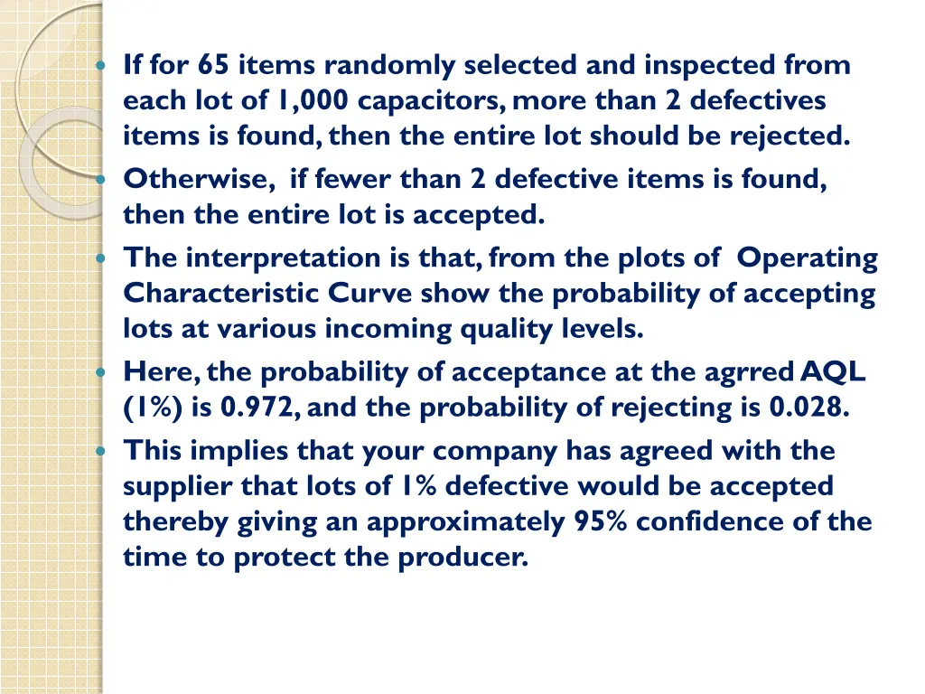 if for 65 items randomly selected and inspected