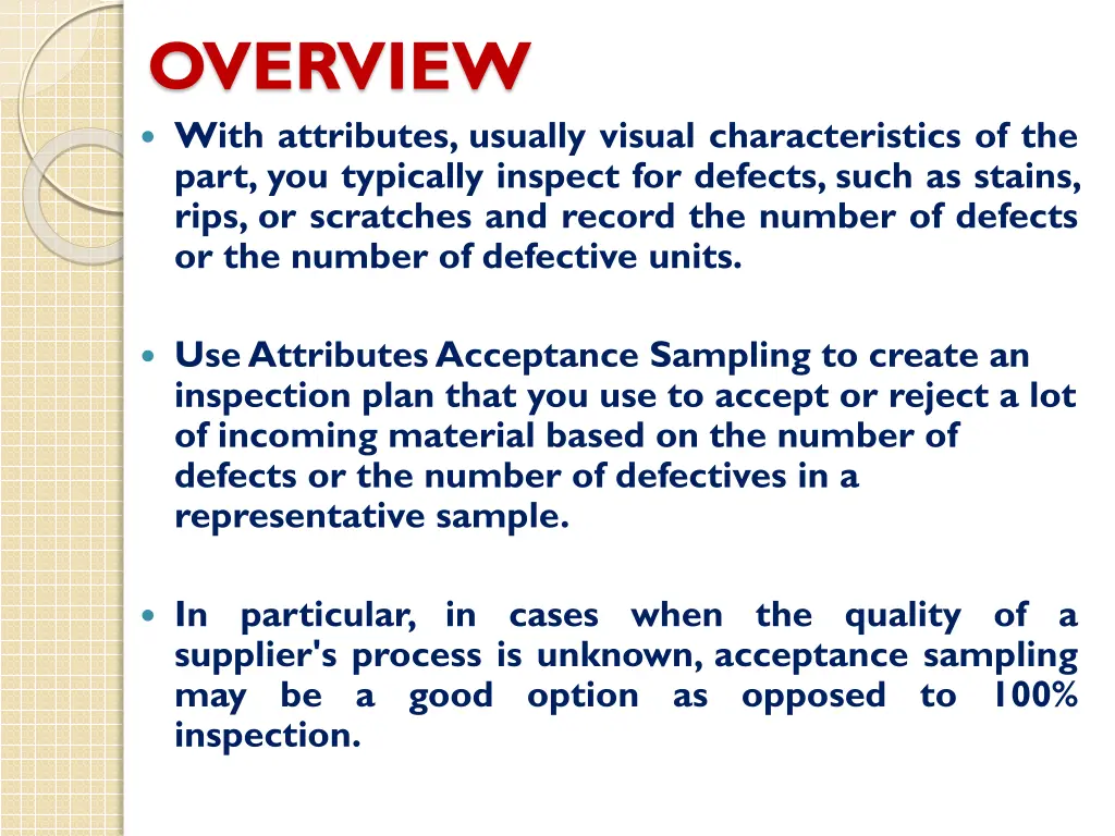 overview with attributes usually visual