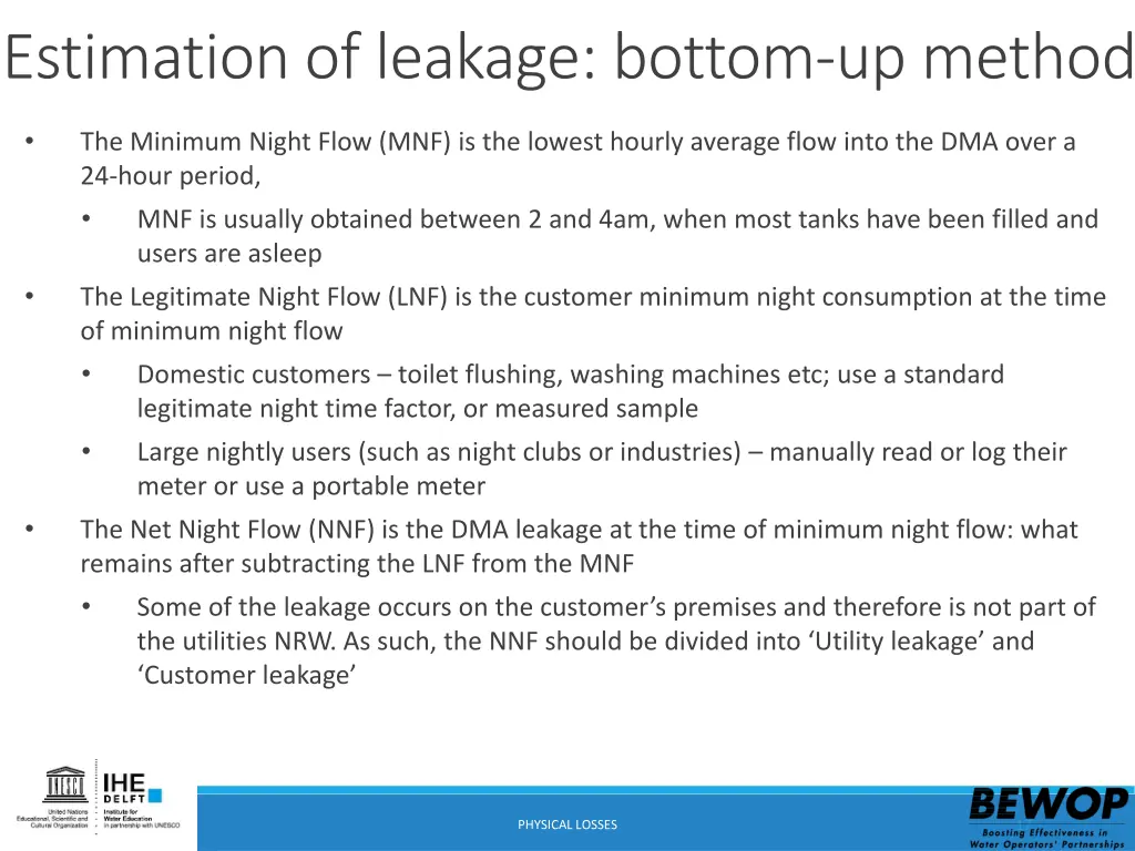 estimation of leakage bottom up method