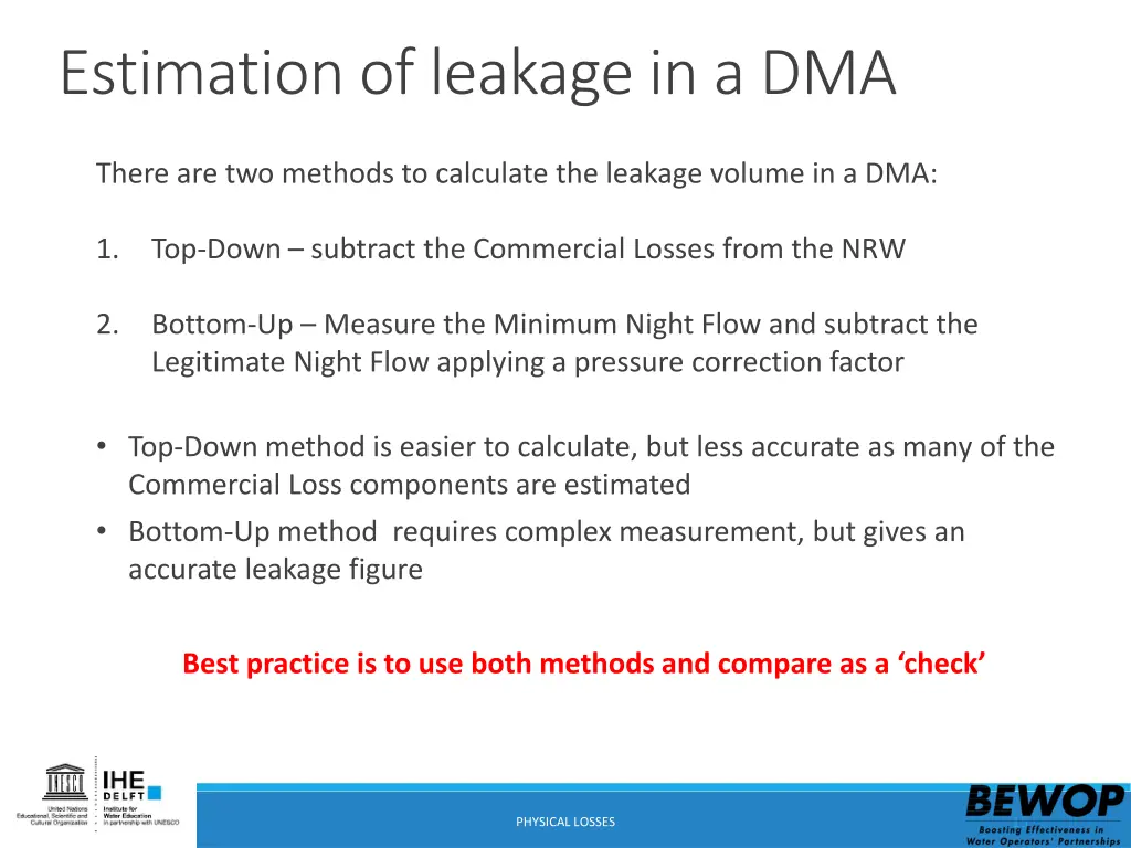 estimation of leakage in a dma