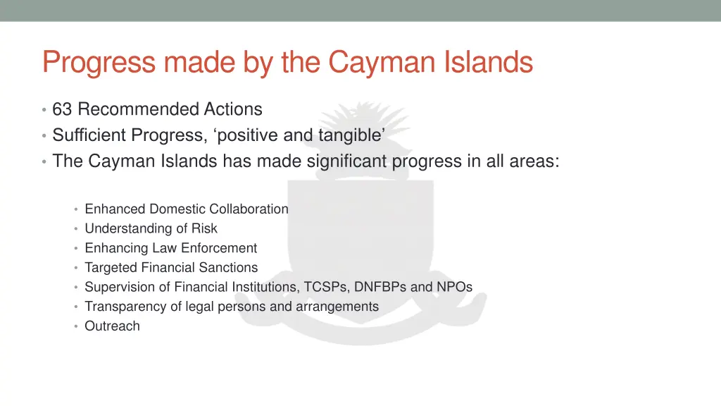 progress made by the cayman islands