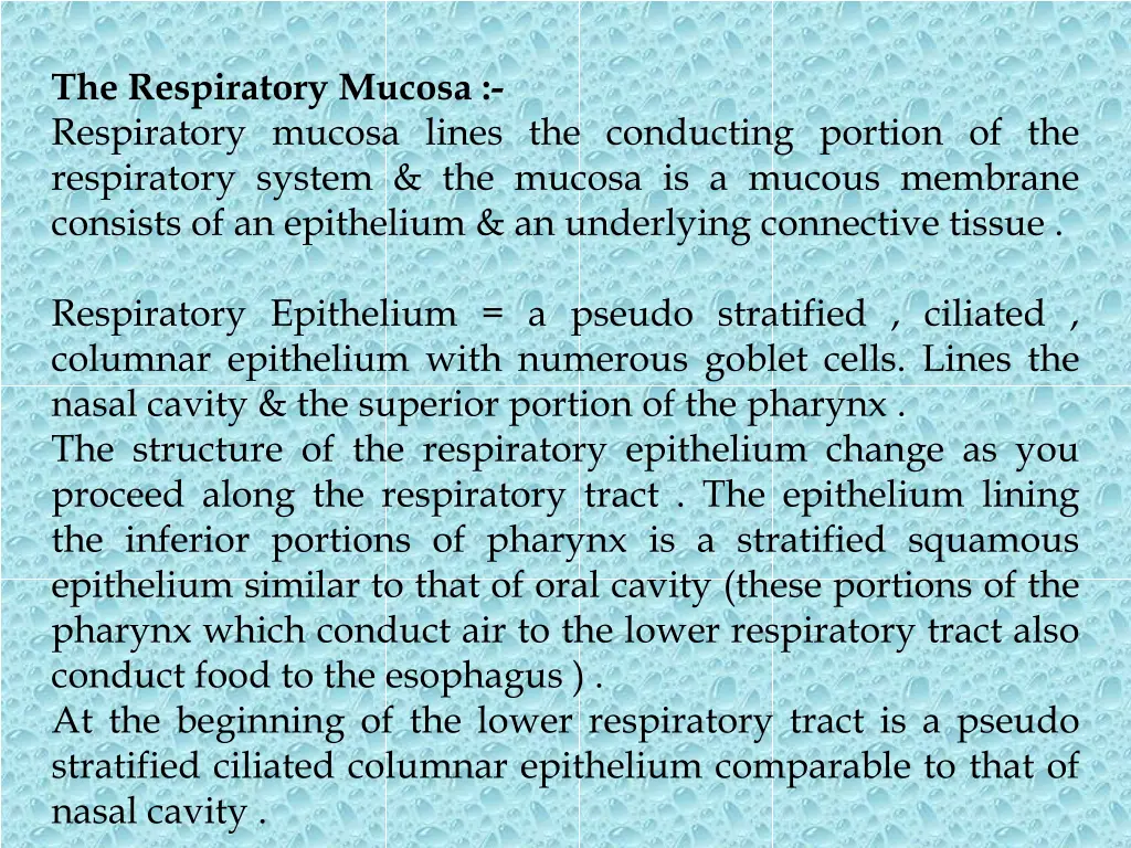 the respiratory mucosa respiratory mucosa lines