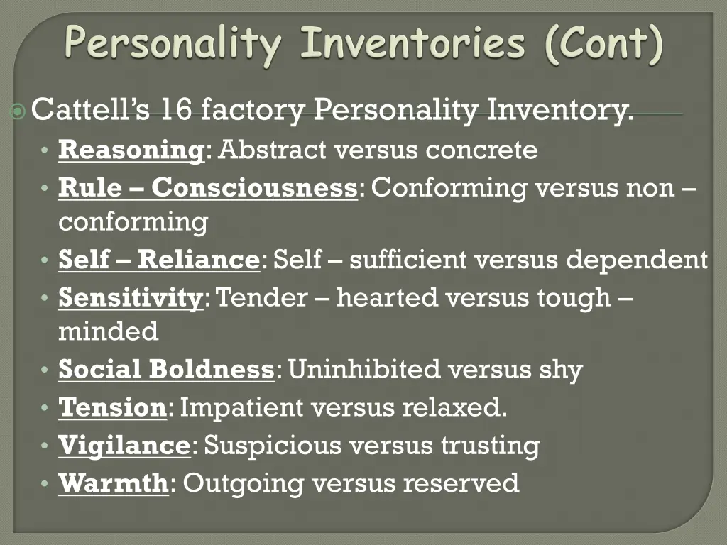 cattell s 16 factory personality inventory 1