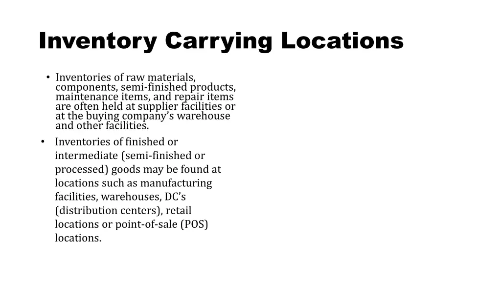 inventory carrying locations