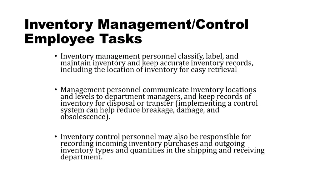 inventory management control employee tasks