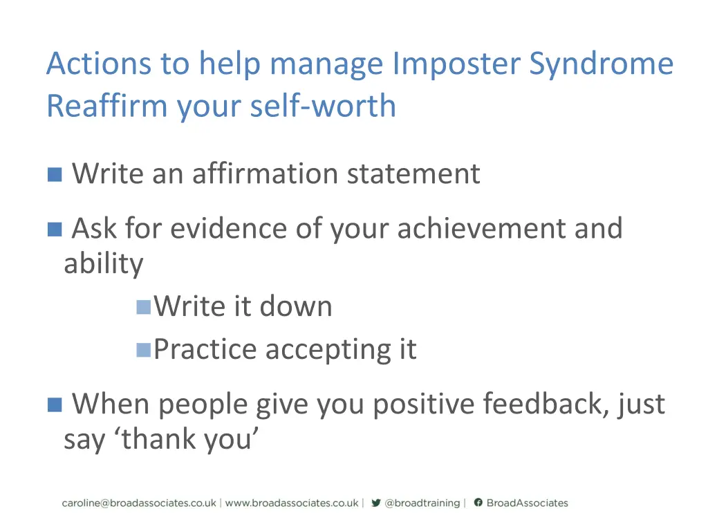 actions to help manage imposter syndrome reaffirm