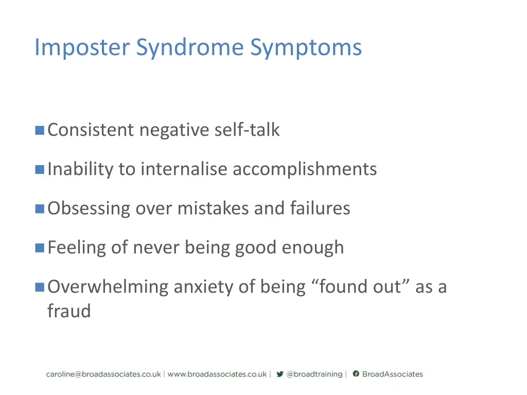 imposter syndrome symptoms