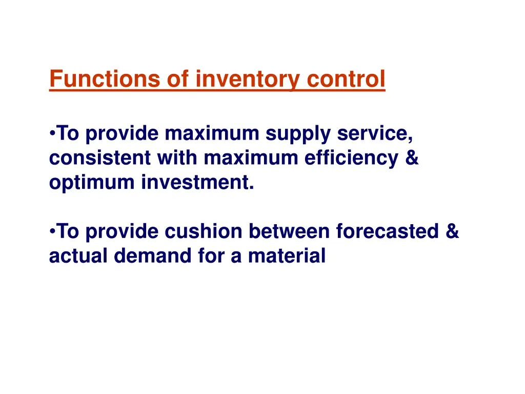 functions of inventory control