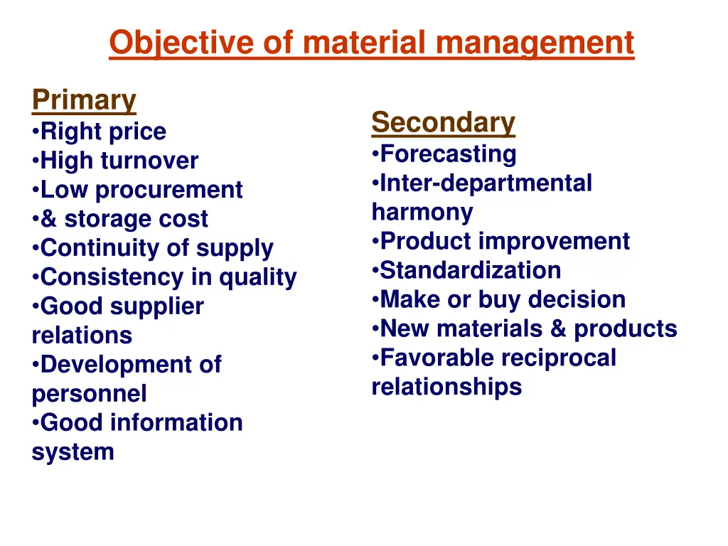 objective of material management