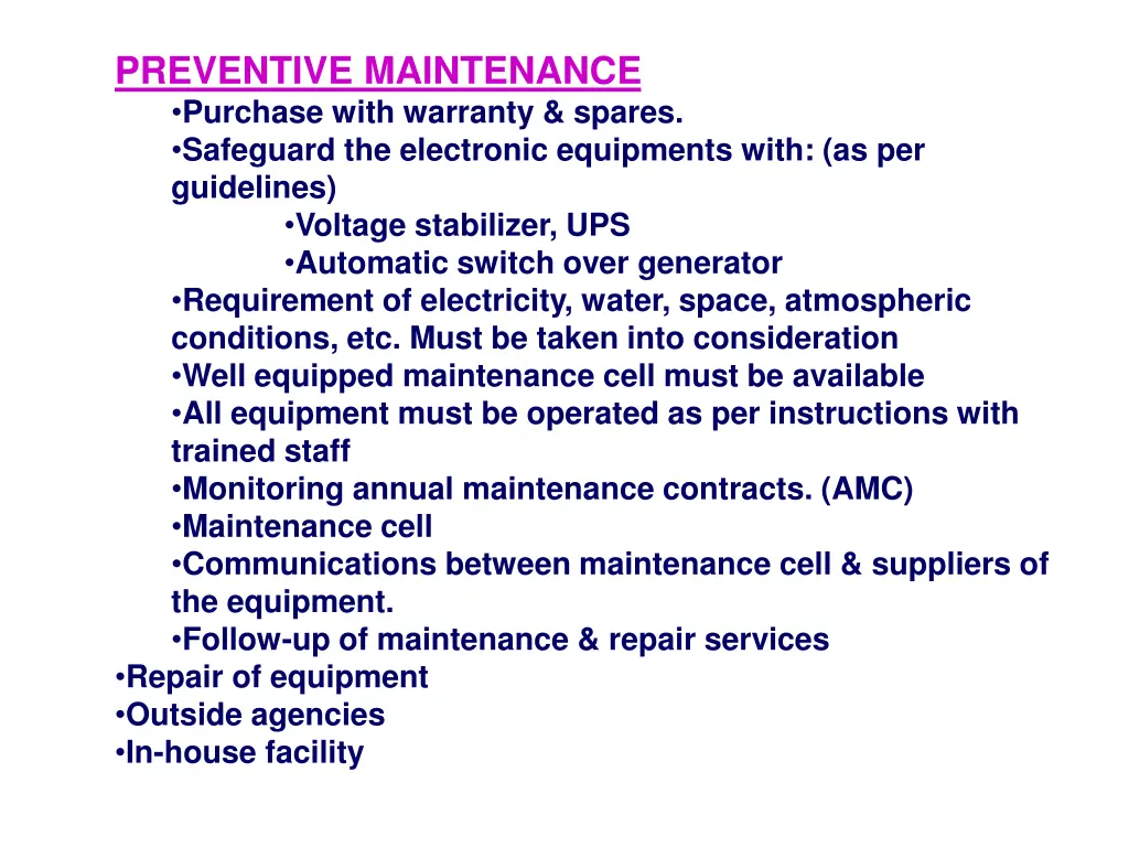 preventive maintenance purchase with warranty