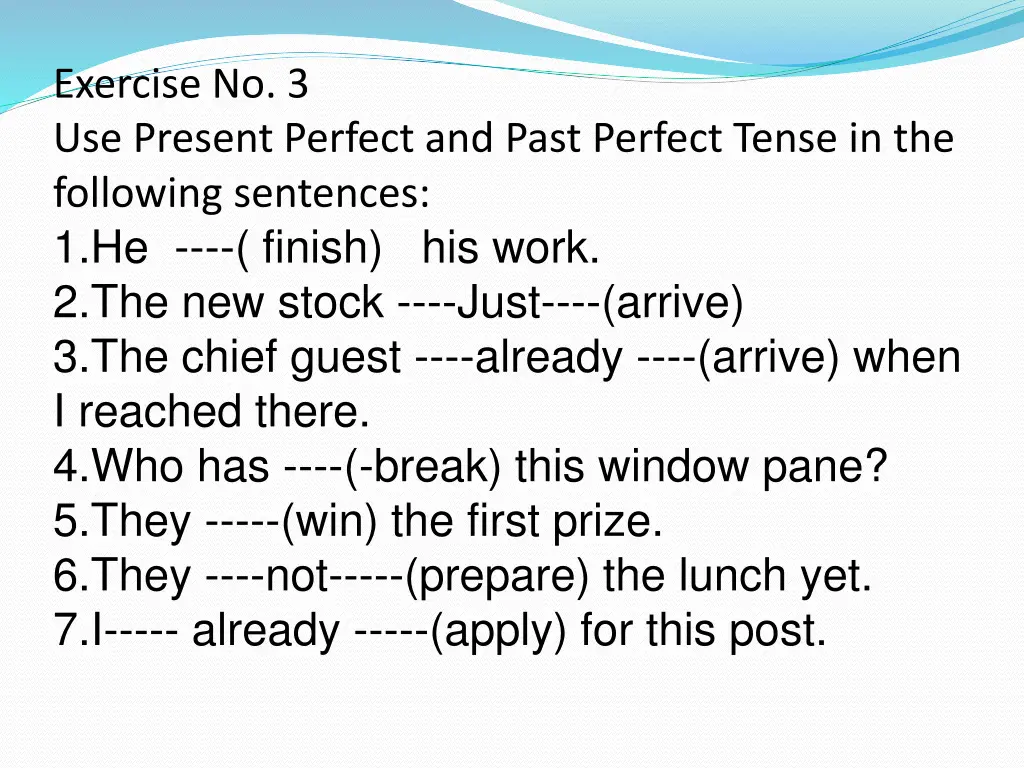 exercise no 3 use present perfect and past