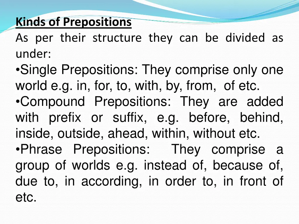 kinds of prepositions as per their structure they