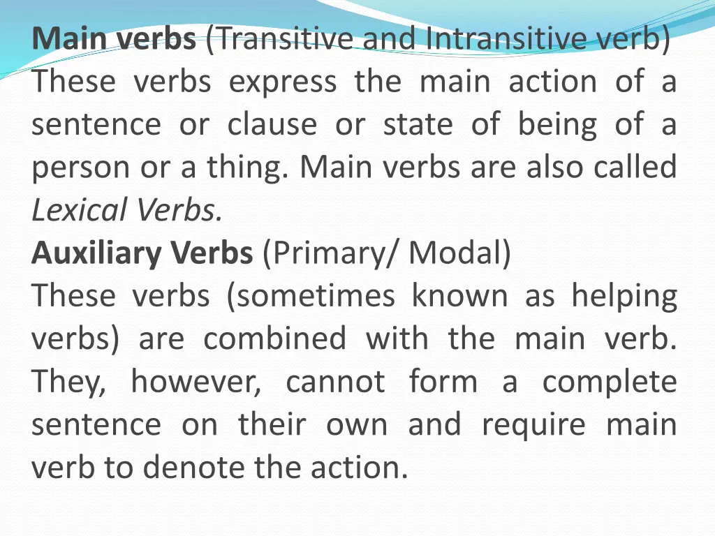 main verbs transitive and intransitive verb these