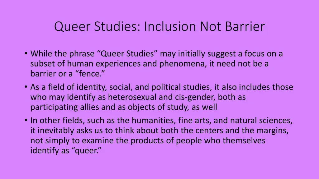 queer studies inclusion not barrier